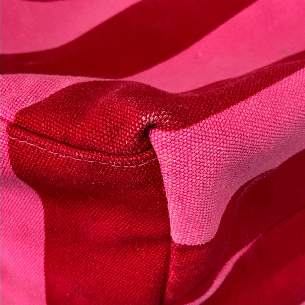 Victoria's Secret Pink Red Striped Canvas Tote Bag Metallic Beach Travel Summer - Picture 12 of 16